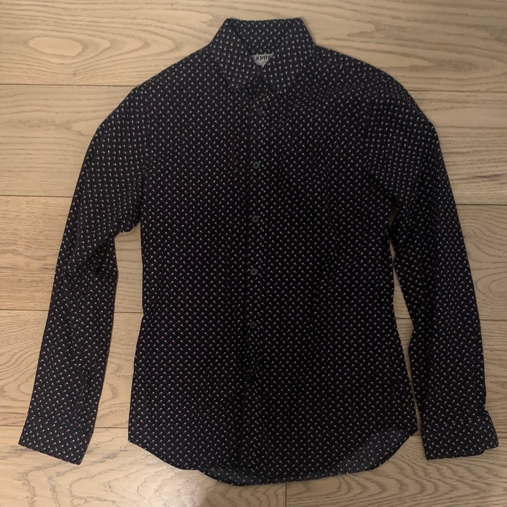 Express Men's Black and White Patterned Shirt